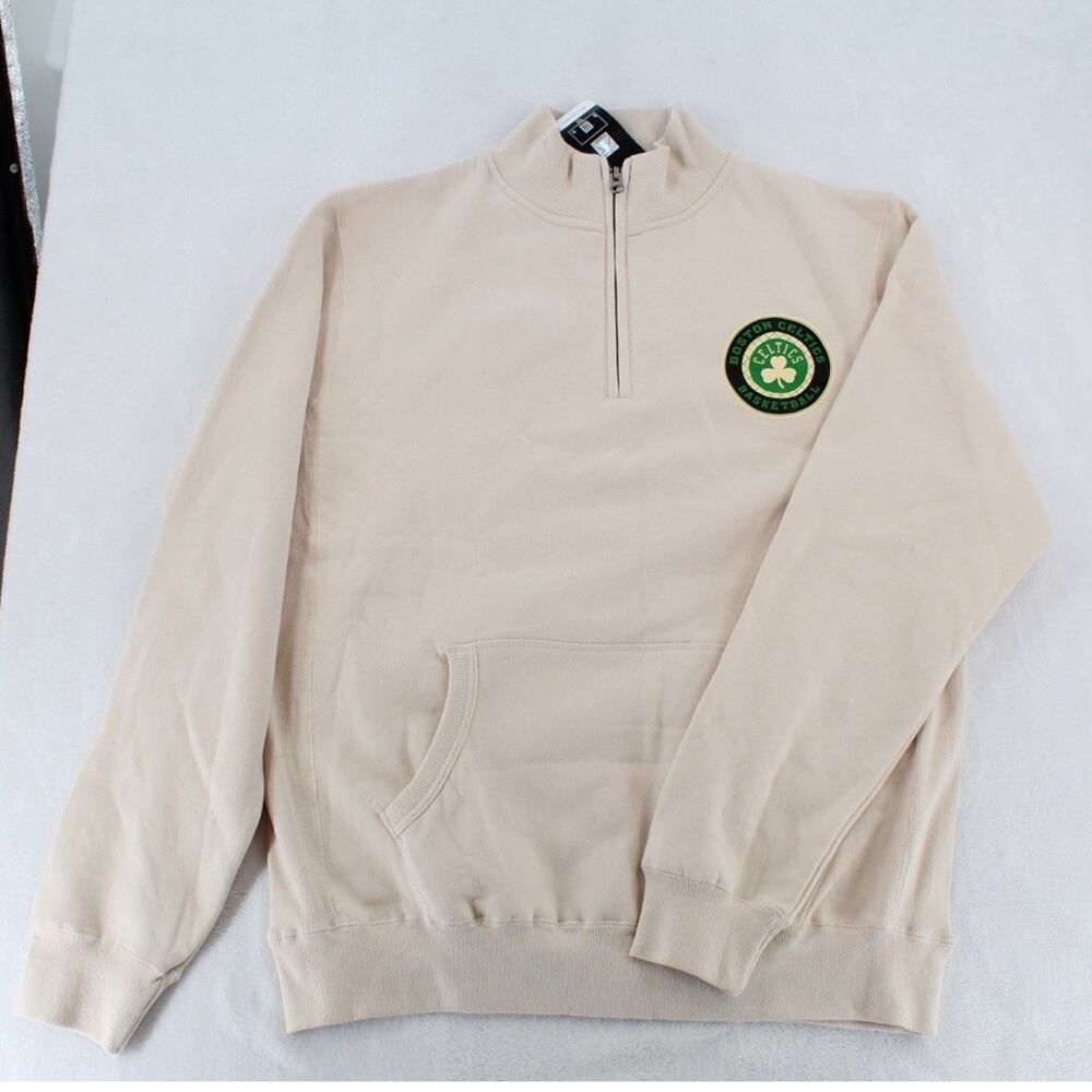 Boston Celtics Sweater Mens Large Heather NBA Basketball Pullover Quarter Zip